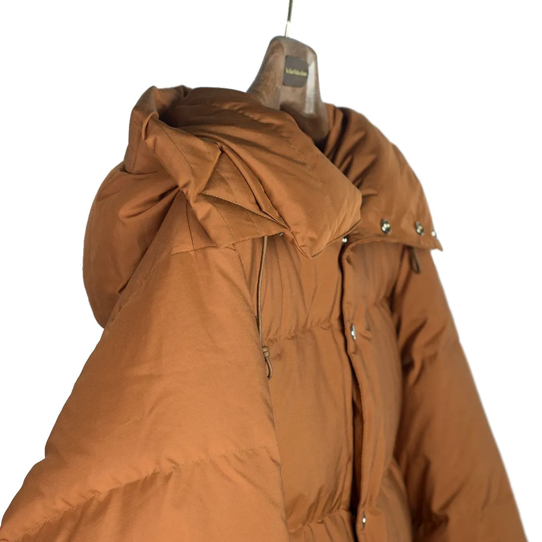 "Expedition Down Parka" in walnut orange