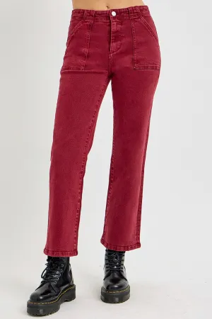 RISEN High Rise Straight Jeans with Patch Pockets