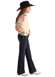 Rock & Roll Girls Rope Emblem Trouser Jeans Dark Wash - BG5MD05332