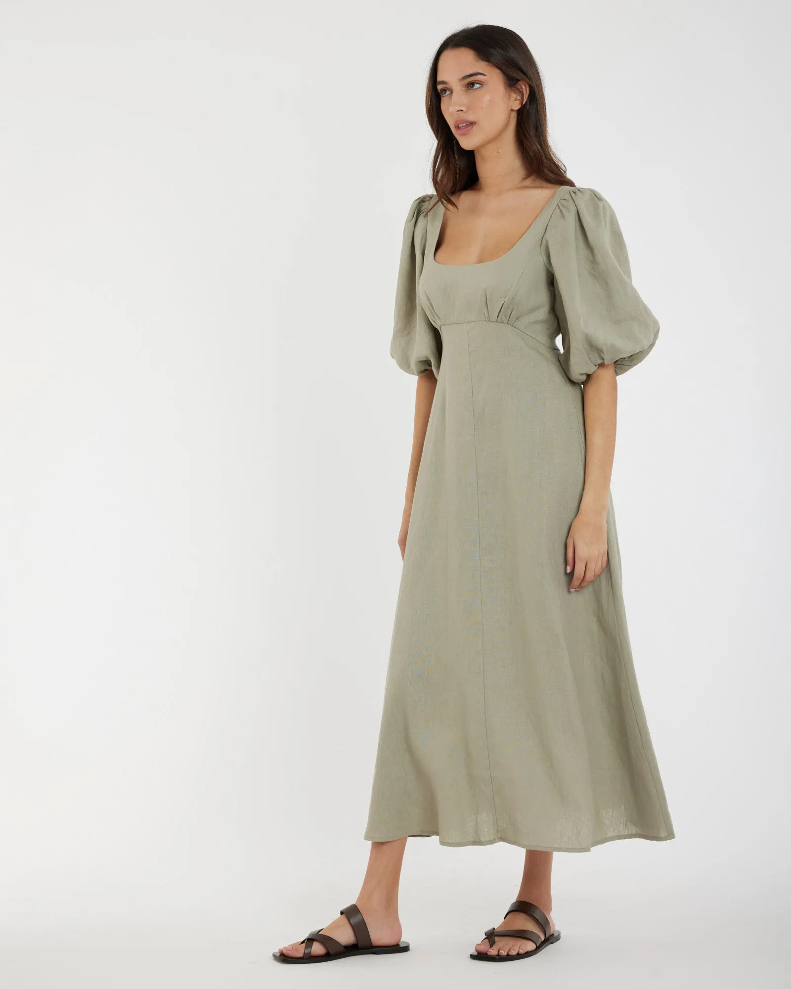 Romilly Linen Midi Dress - Sage