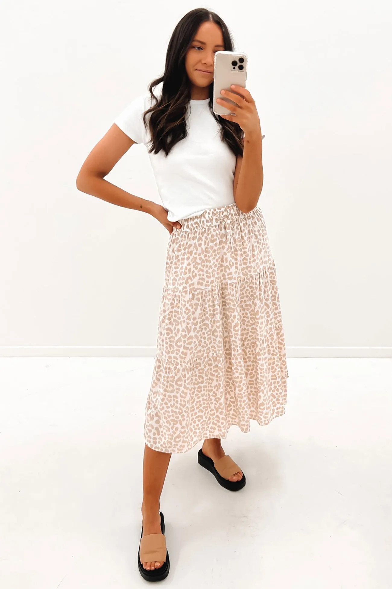 Ruby Midi Skirt Nude Leopard