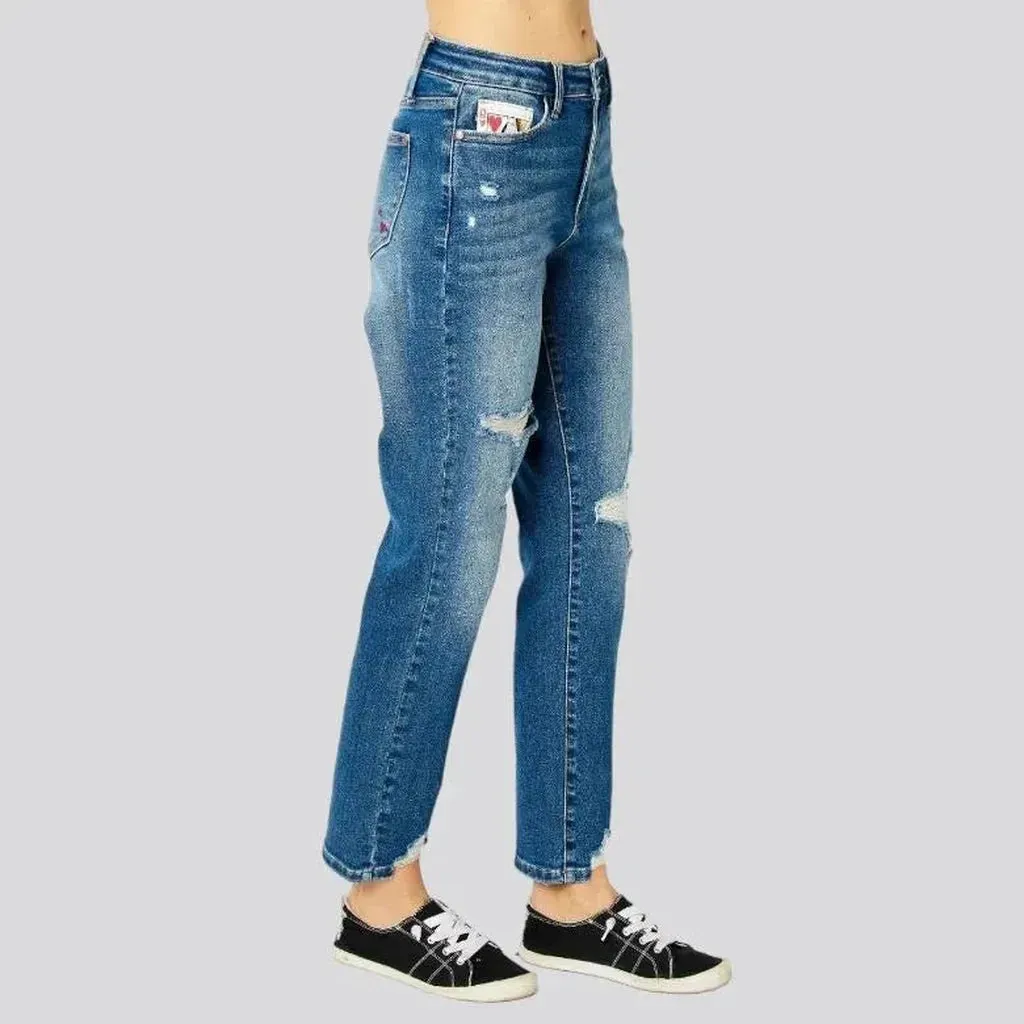 Sanded mom jeans
 for ladies