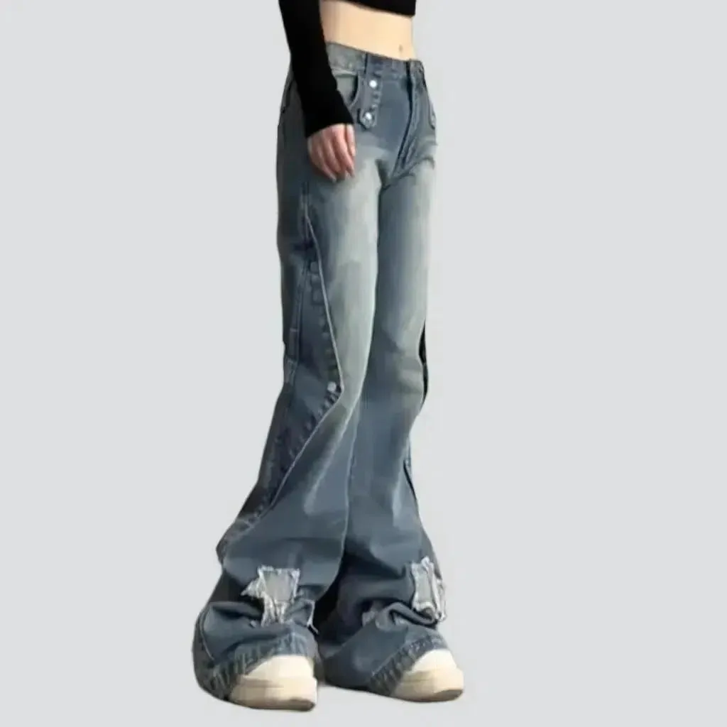 Sanded women's layered jeans