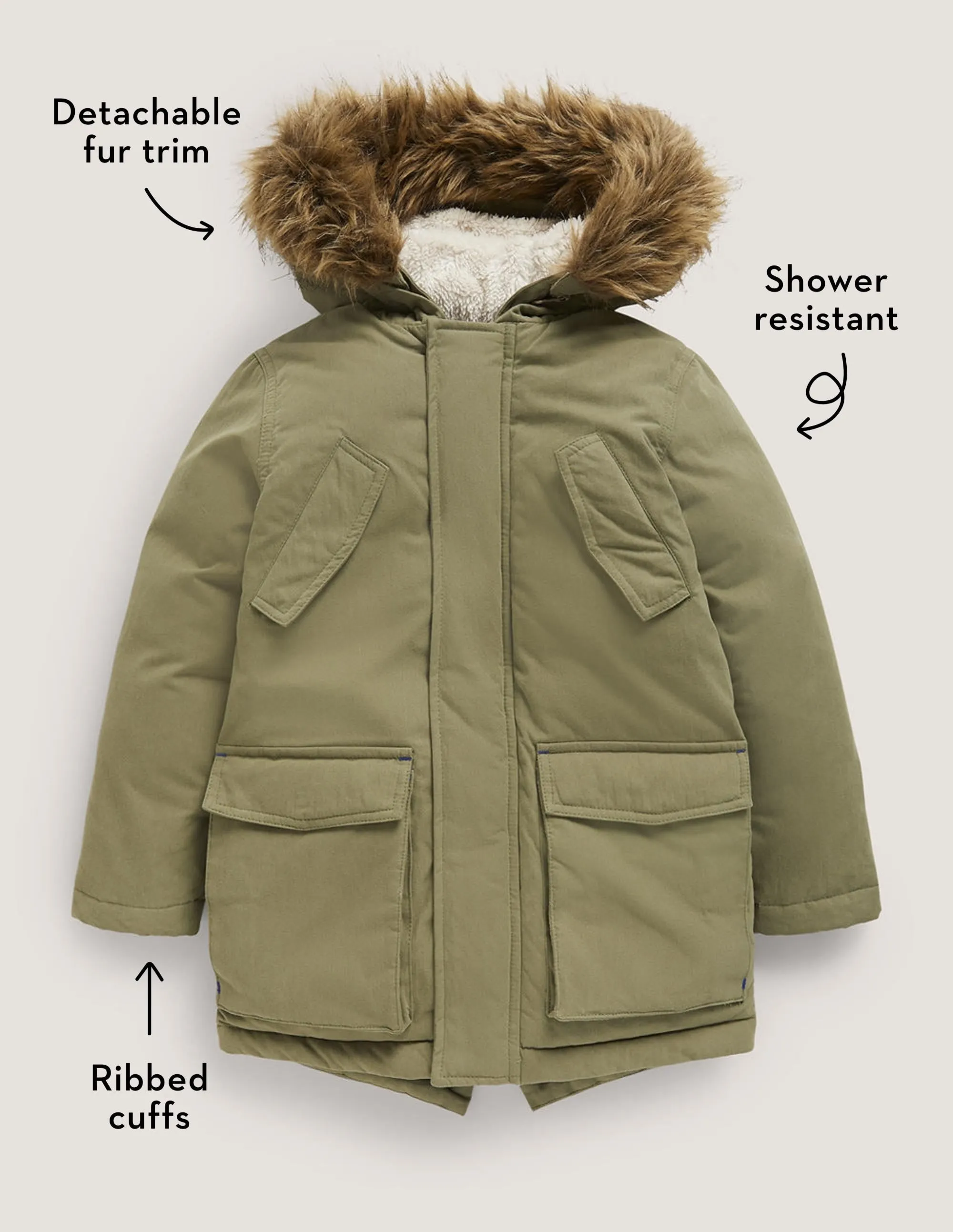 Showerproof Appliqué Parka-Army Green Space