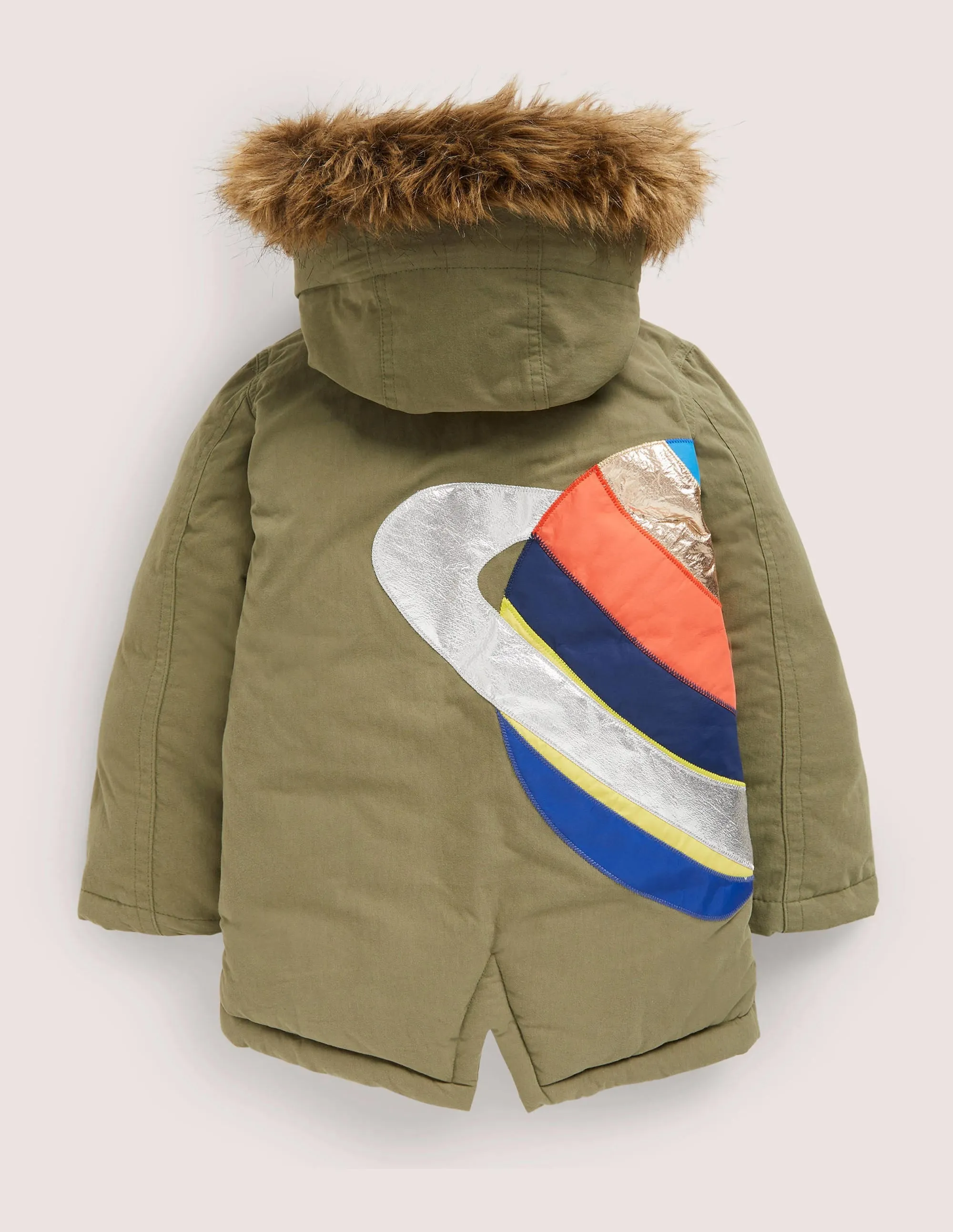 Showerproof Appliqué Parka-Army Green Space