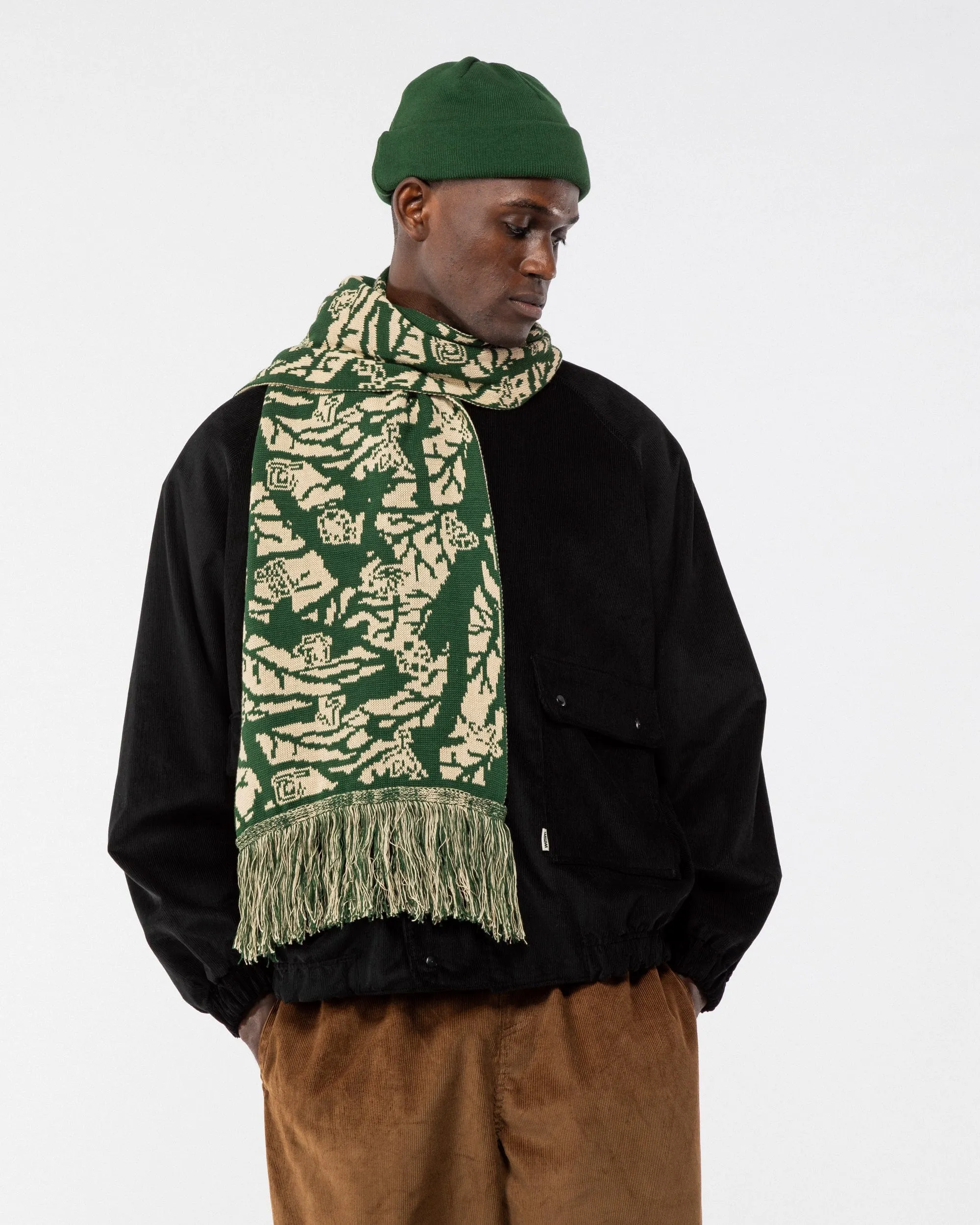 Tassel Scarf Bamba Print - Bottle Green/Natural