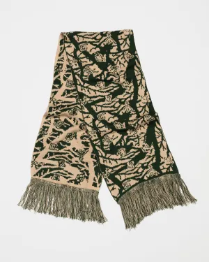 Tassel Scarf Bamba Print - Bottle Green/Natural