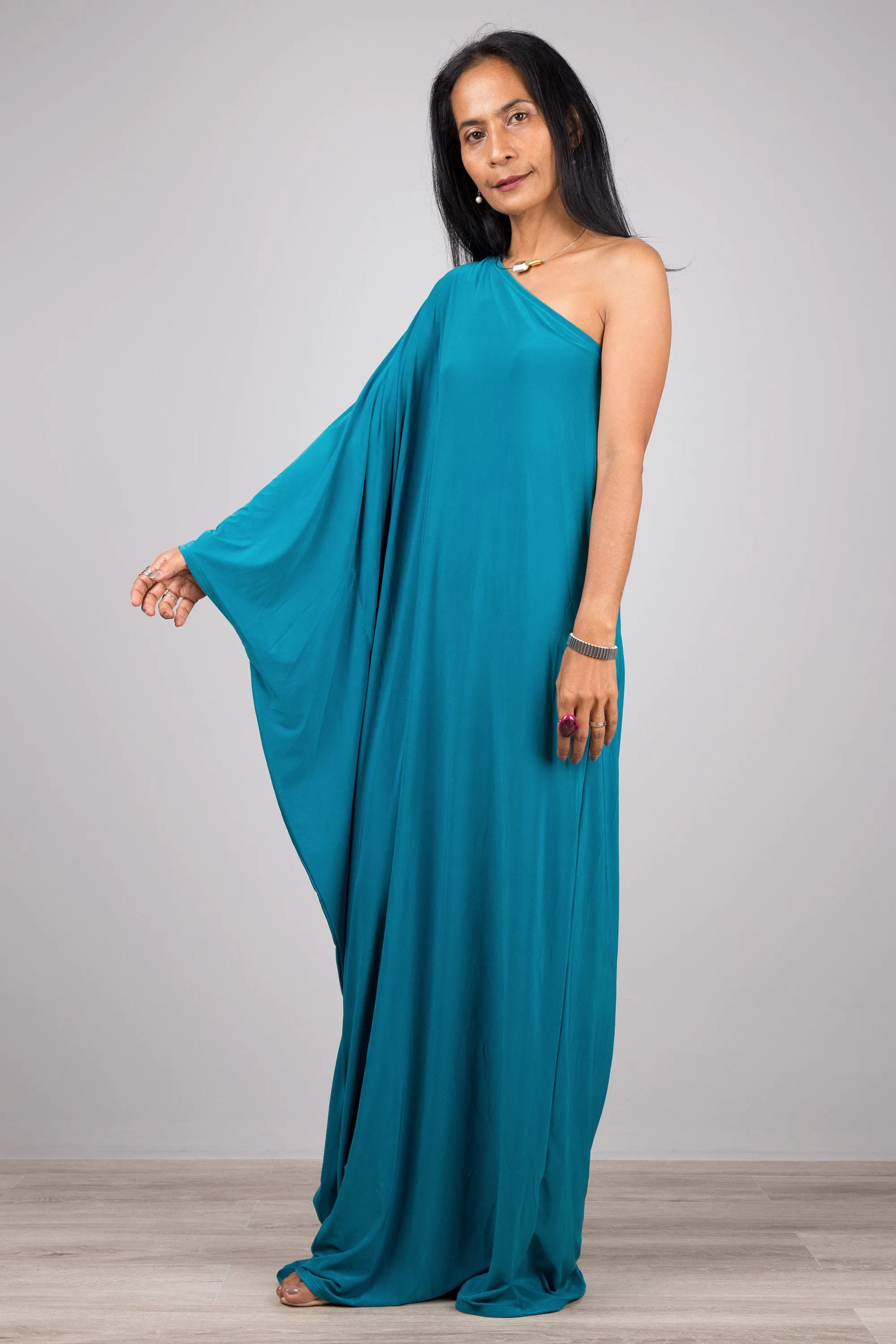 Teal one shoulder dress