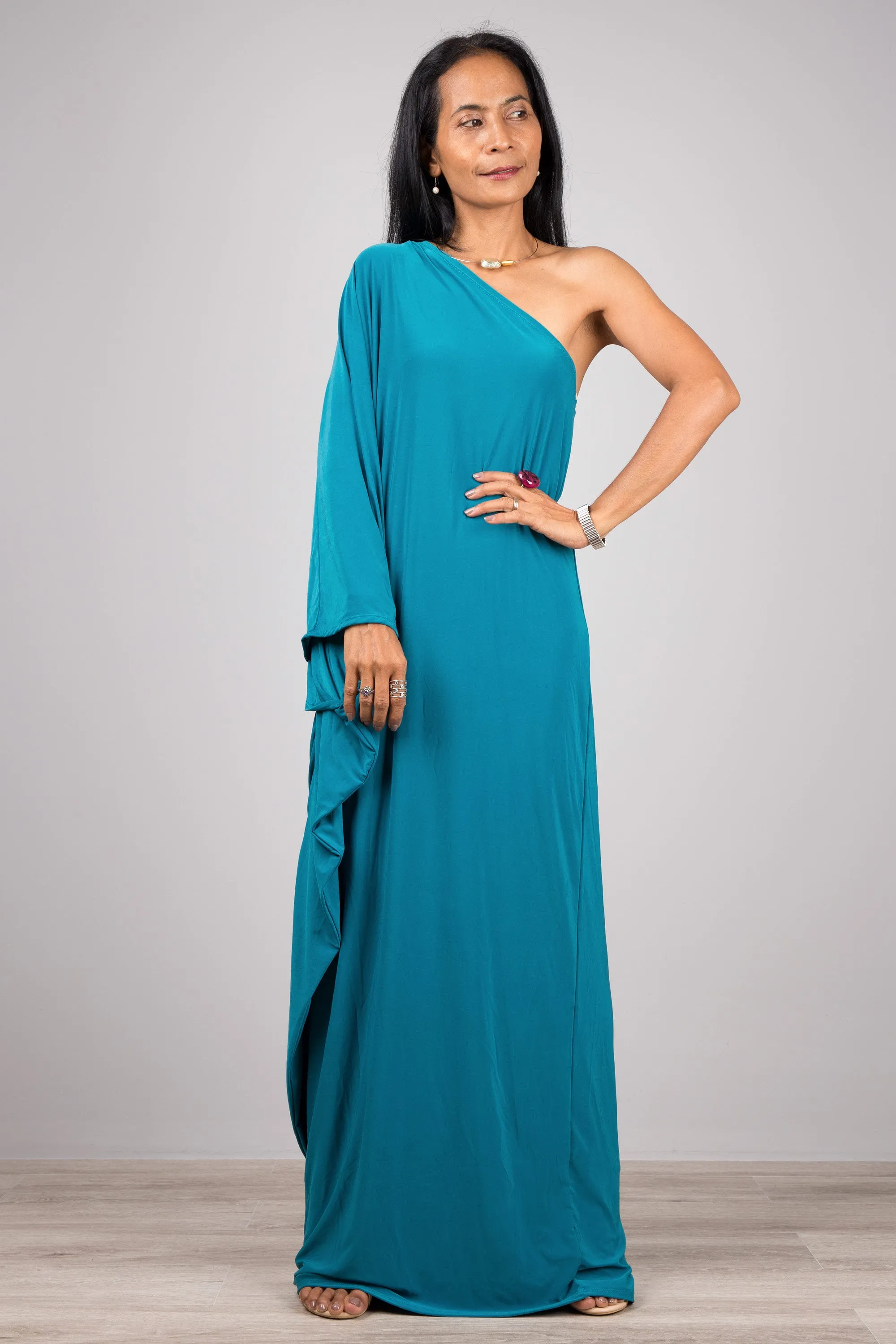 Teal one shoulder dress