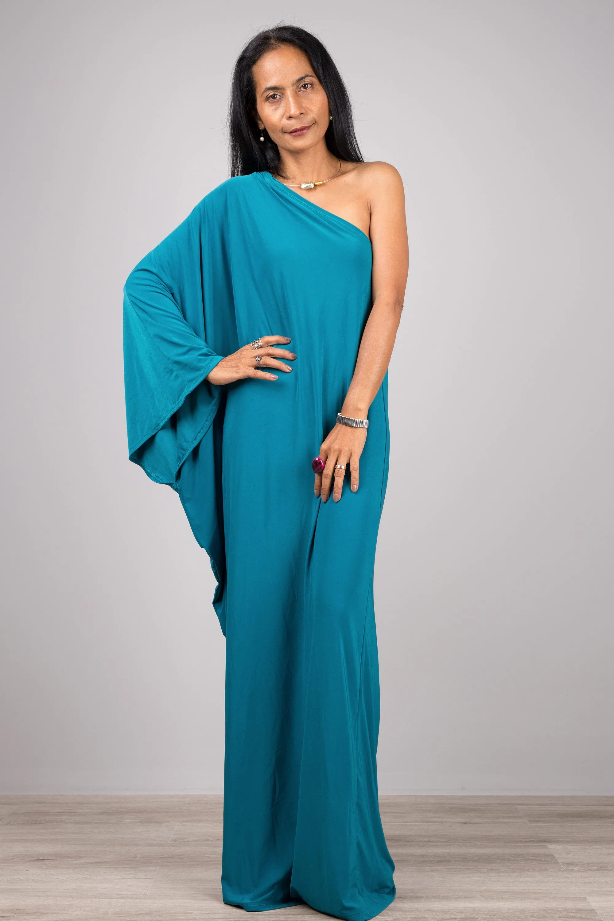 Teal one shoulder dress