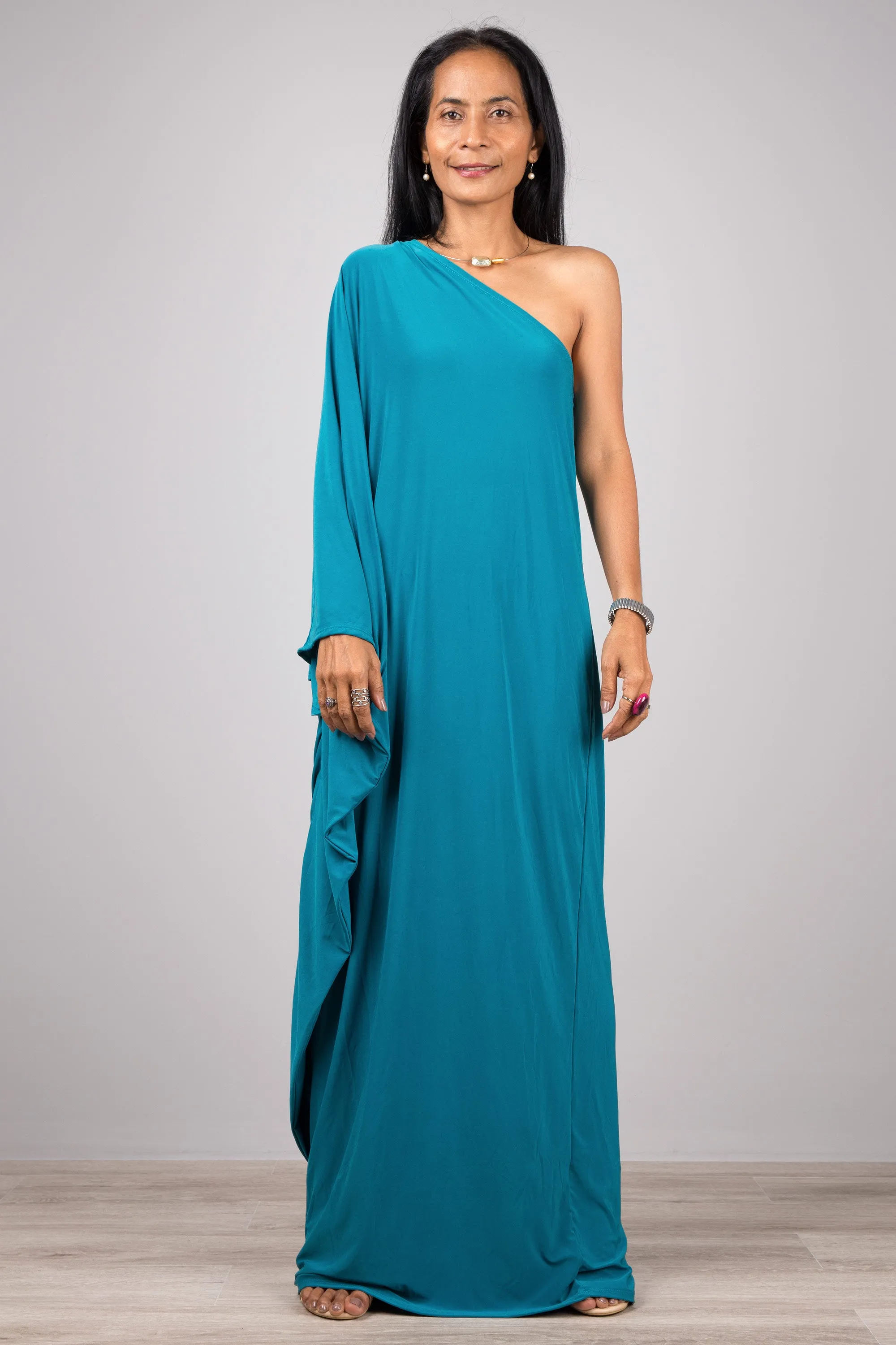 Teal one shoulder dress