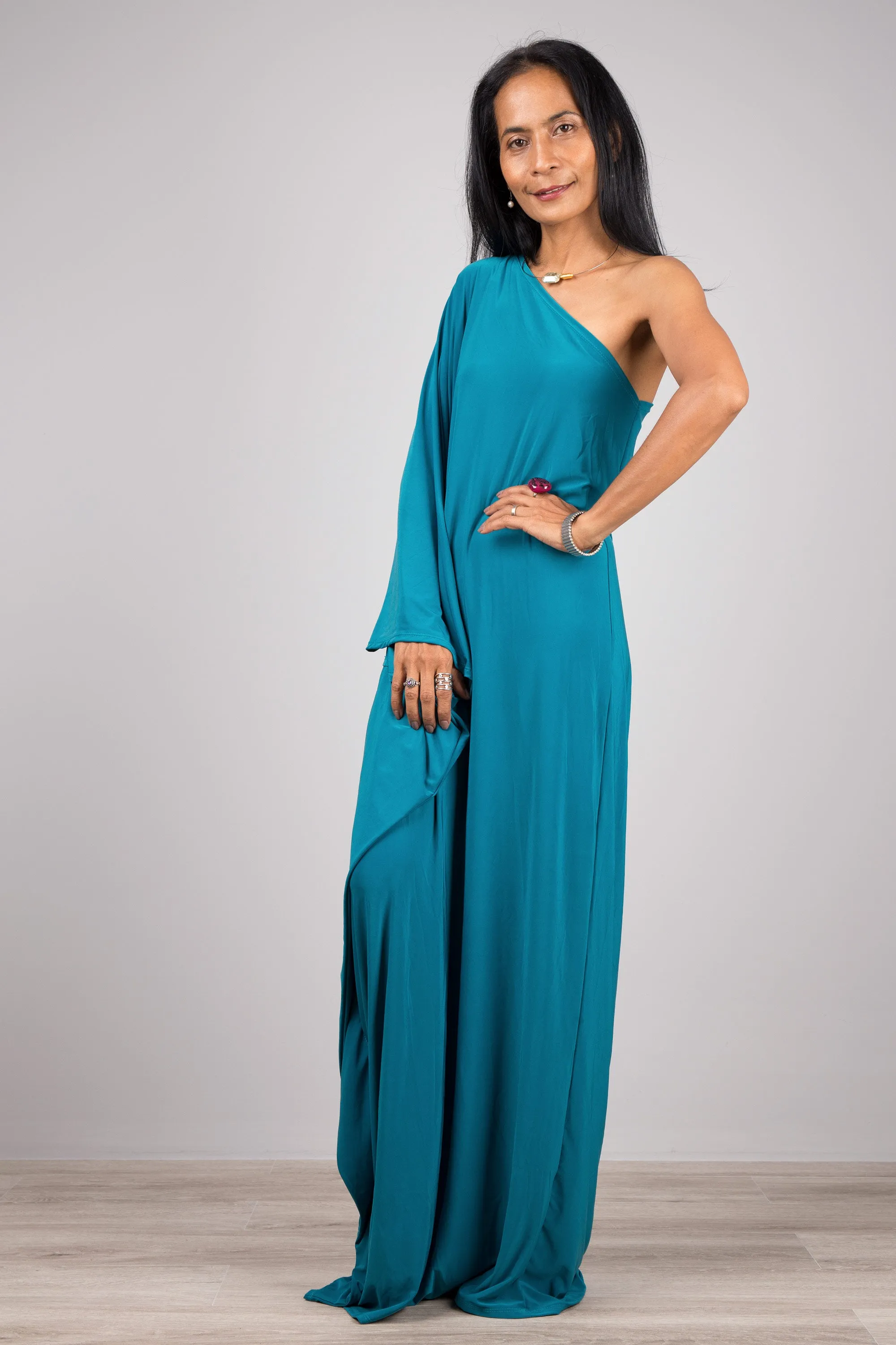 Teal one shoulder dress