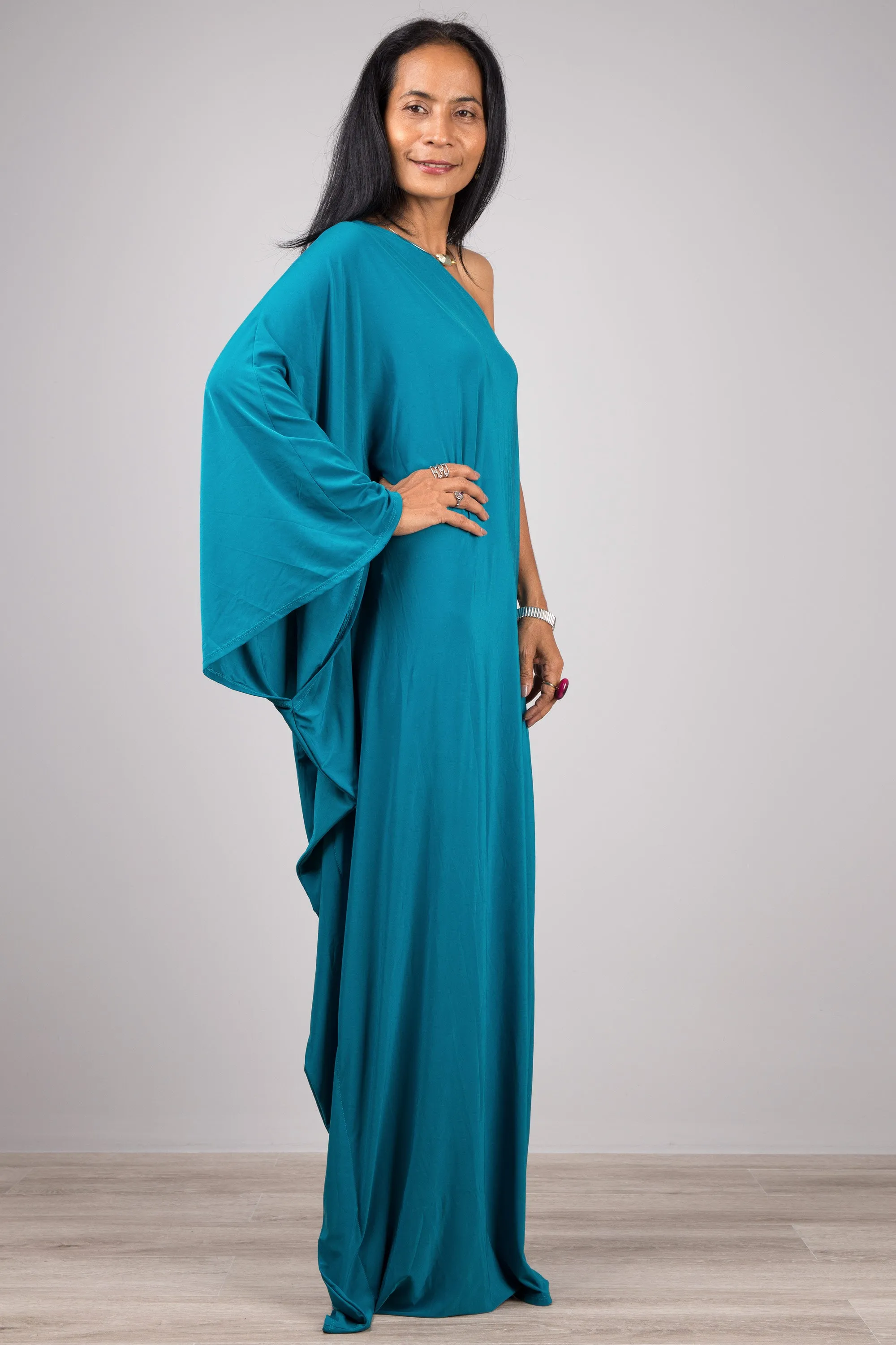 Teal one shoulder dress