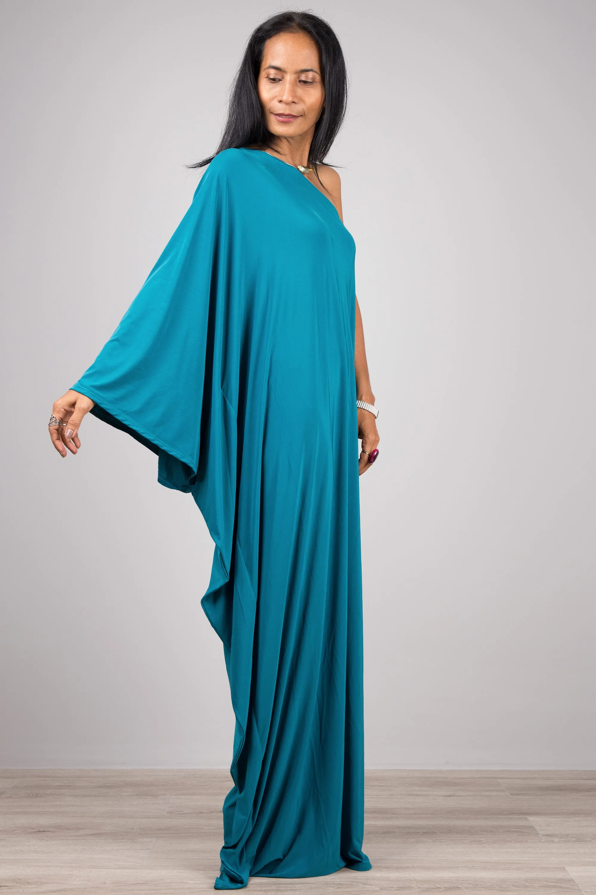 Teal one shoulder dress