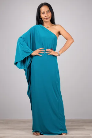 Teal one shoulder dress