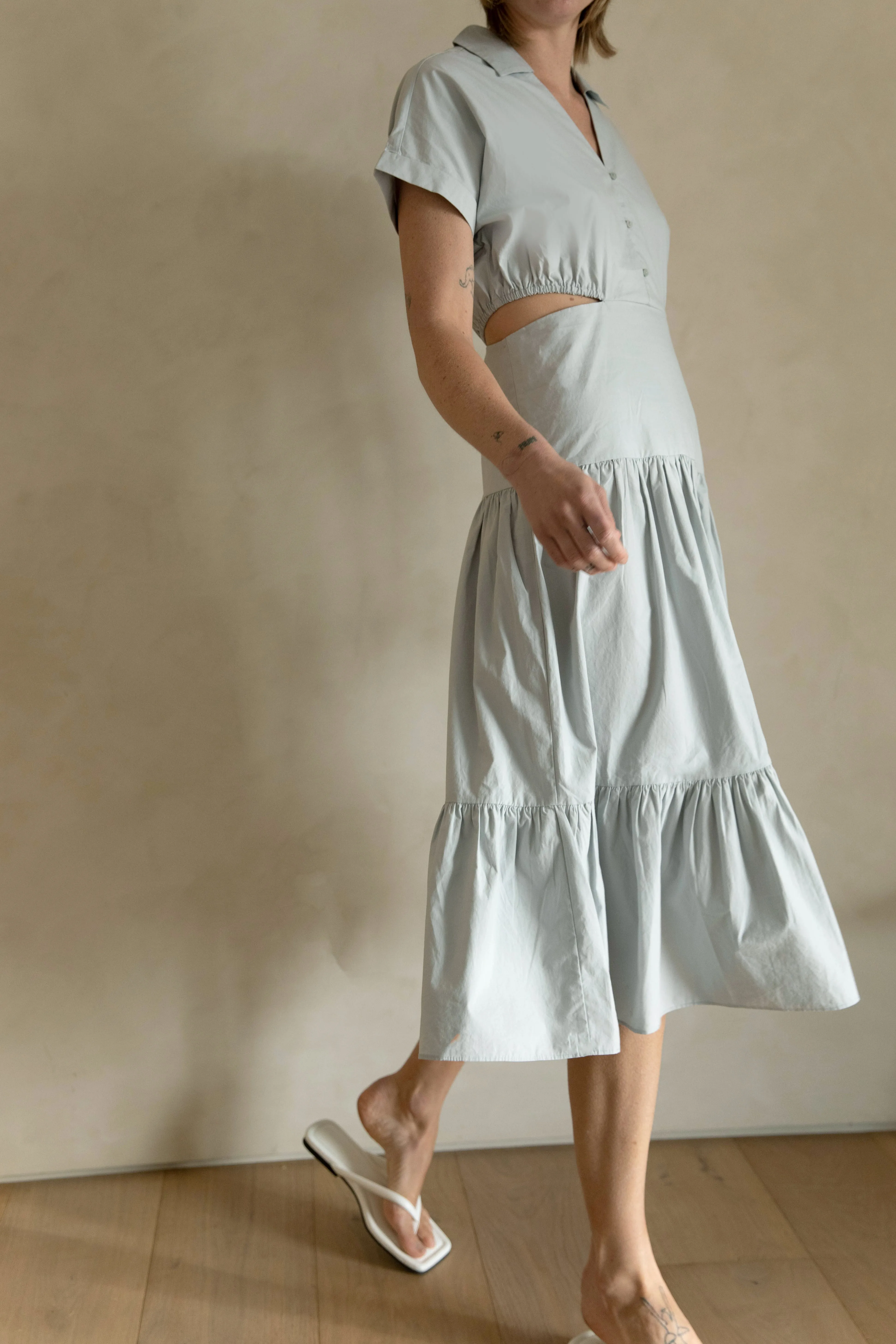 TIERED MIDI DRESS WITH CUTOUTS