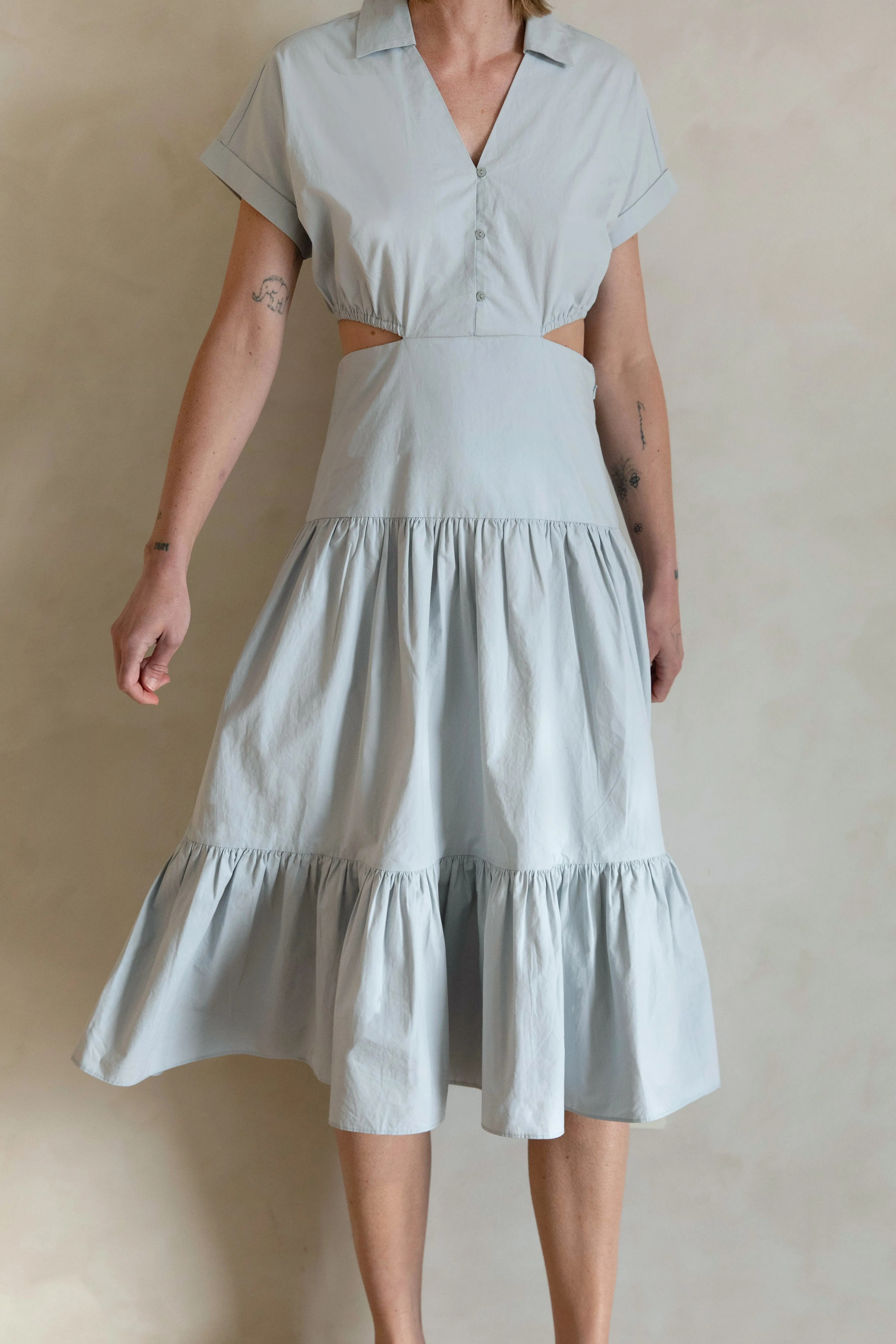 TIERED MIDI DRESS WITH CUTOUTS