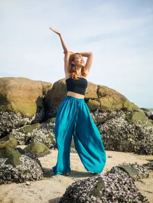 Turquoise Blue Wide Leg Palazzo Pants