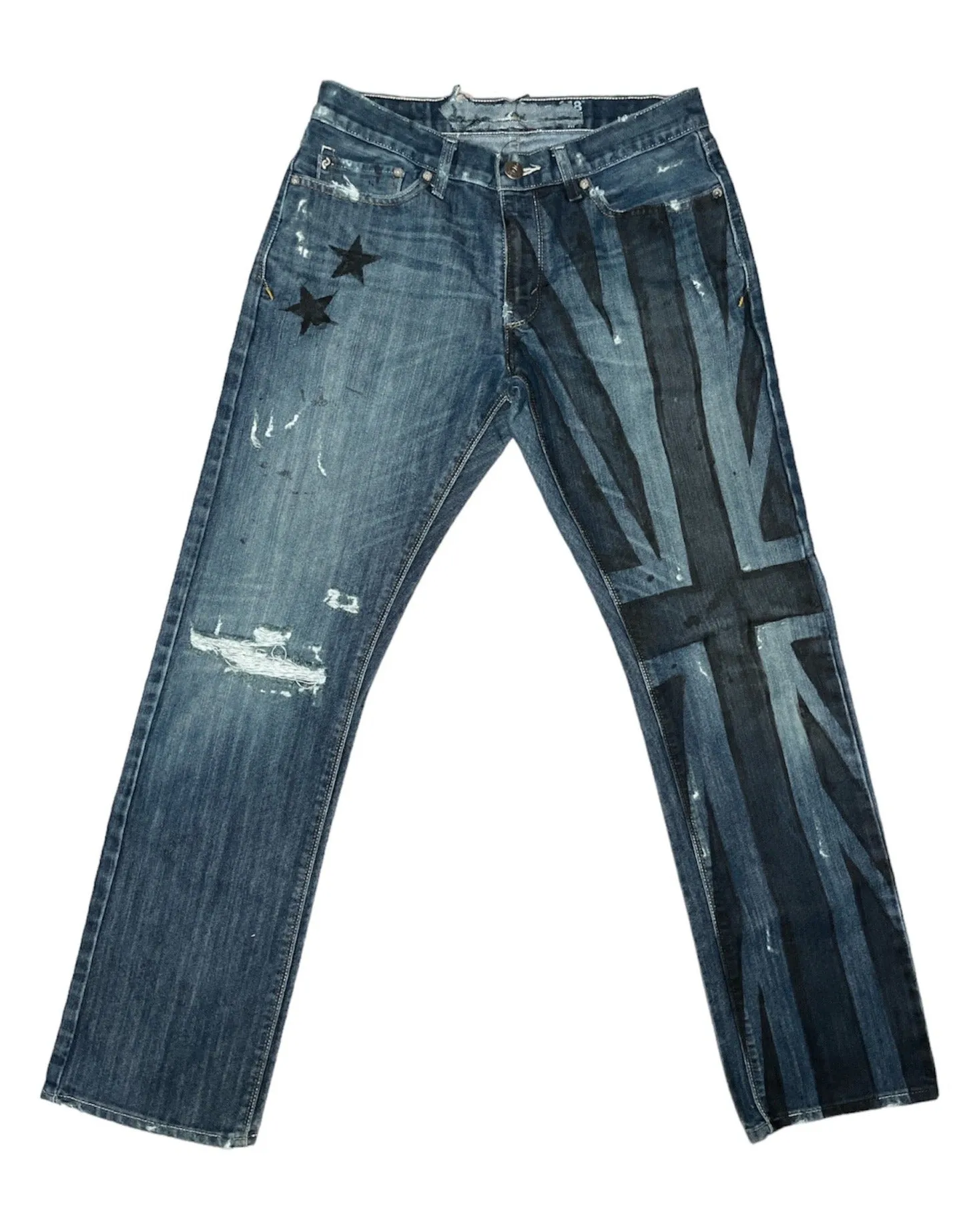 Union Jack Distressed Jeans- 32