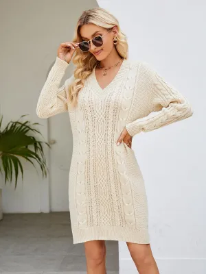 V-Neck Mini Sweater Dress