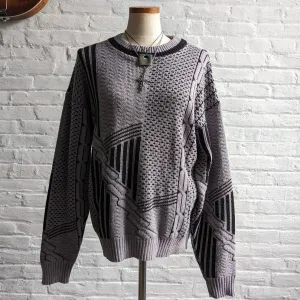 Vintage Chunky Knit Abstract Grandpa Sweater Minimalist Geometric Oversize Top