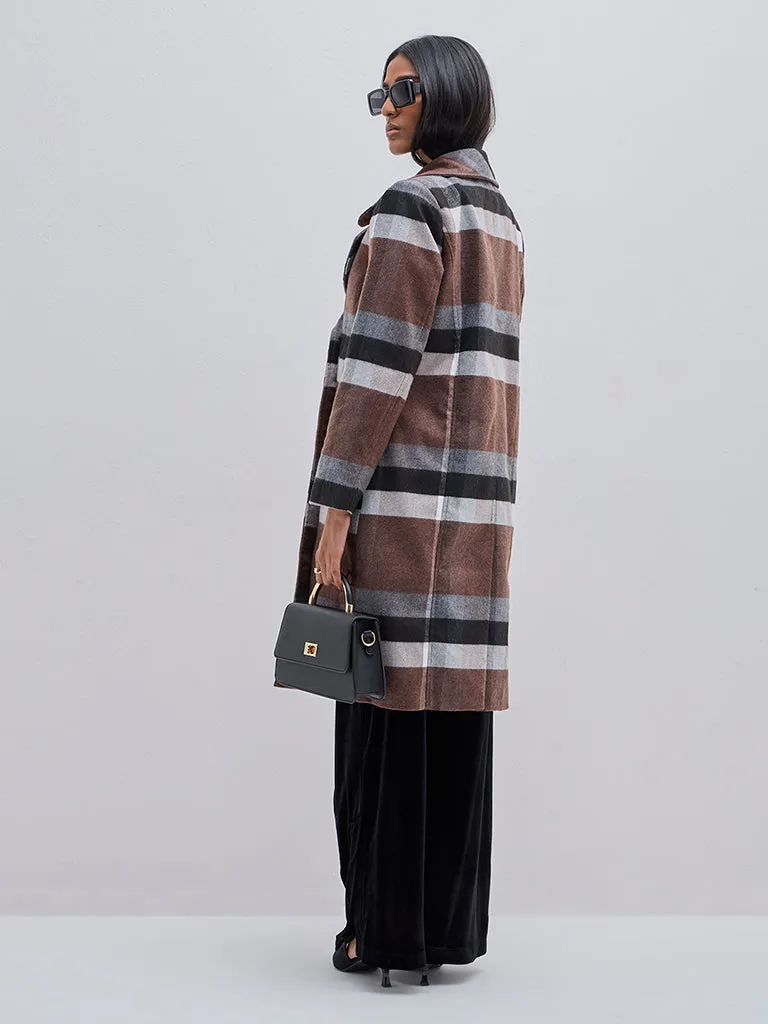 Wardrobe Brown Checkered Long Coat