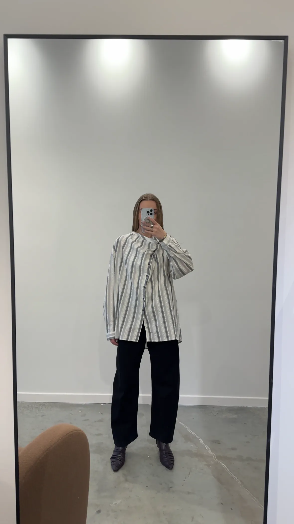 White Striped Asymmetrical Button Down Blouse