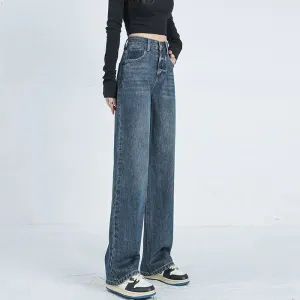 Women High Waist Loose Straight Large Size Retro Wide-Legged Dragging Jeans