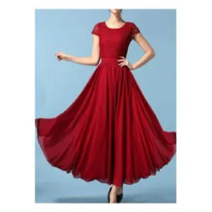 Women Relax Fit Solid Color Pleated Long Skirt Dress - UWD209