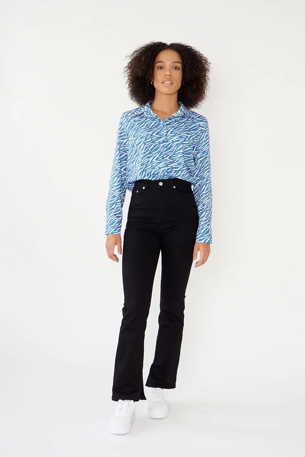 Women's Classic Long Sleeve Shirt in Blue Shima Print