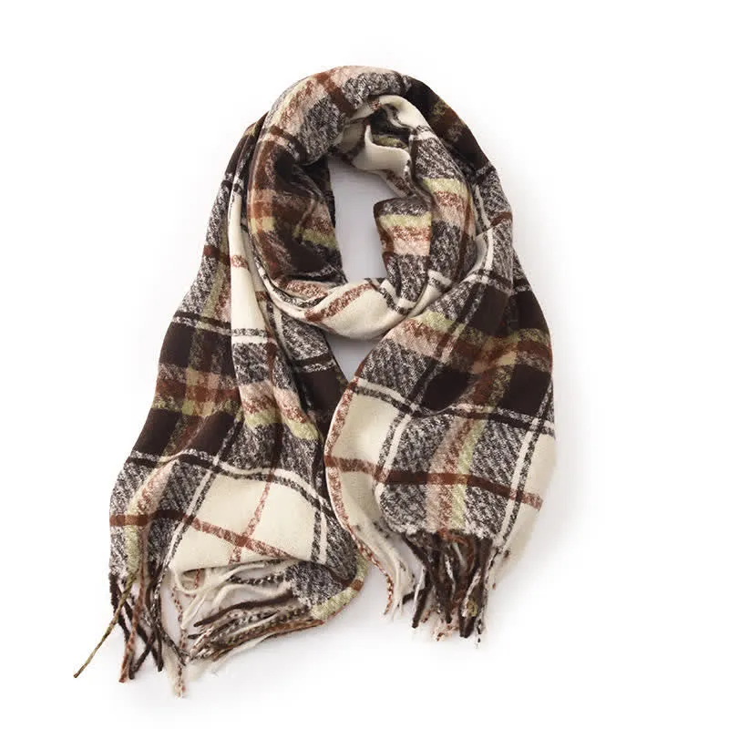 Women's Daily Knit Woven Tartan Checker Scarf