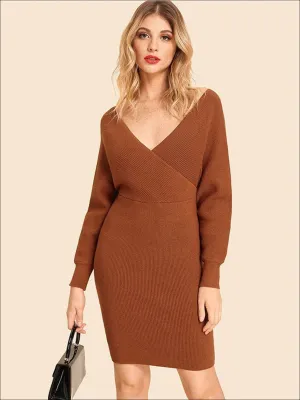 Women's Knit Batwing Casual Sweater Dress