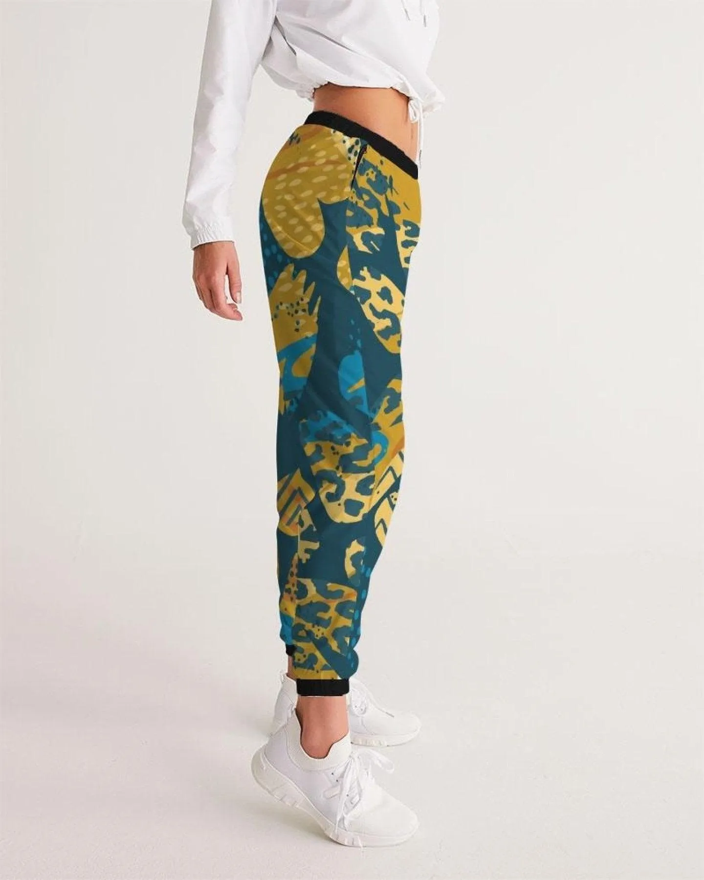 Womens Track Pants - Blue Multicolor Graphic Sports Pants