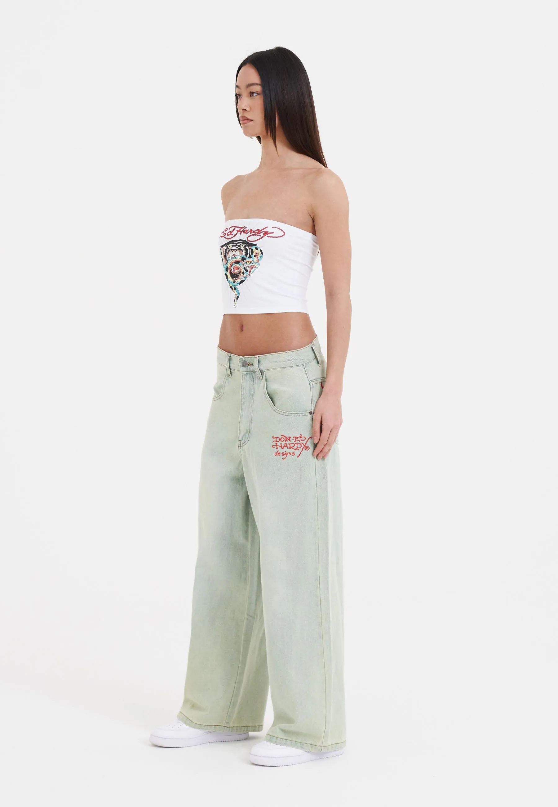 Womens Twisted Dragon Xtra Oversized Denim Trousers Jeans - Blue