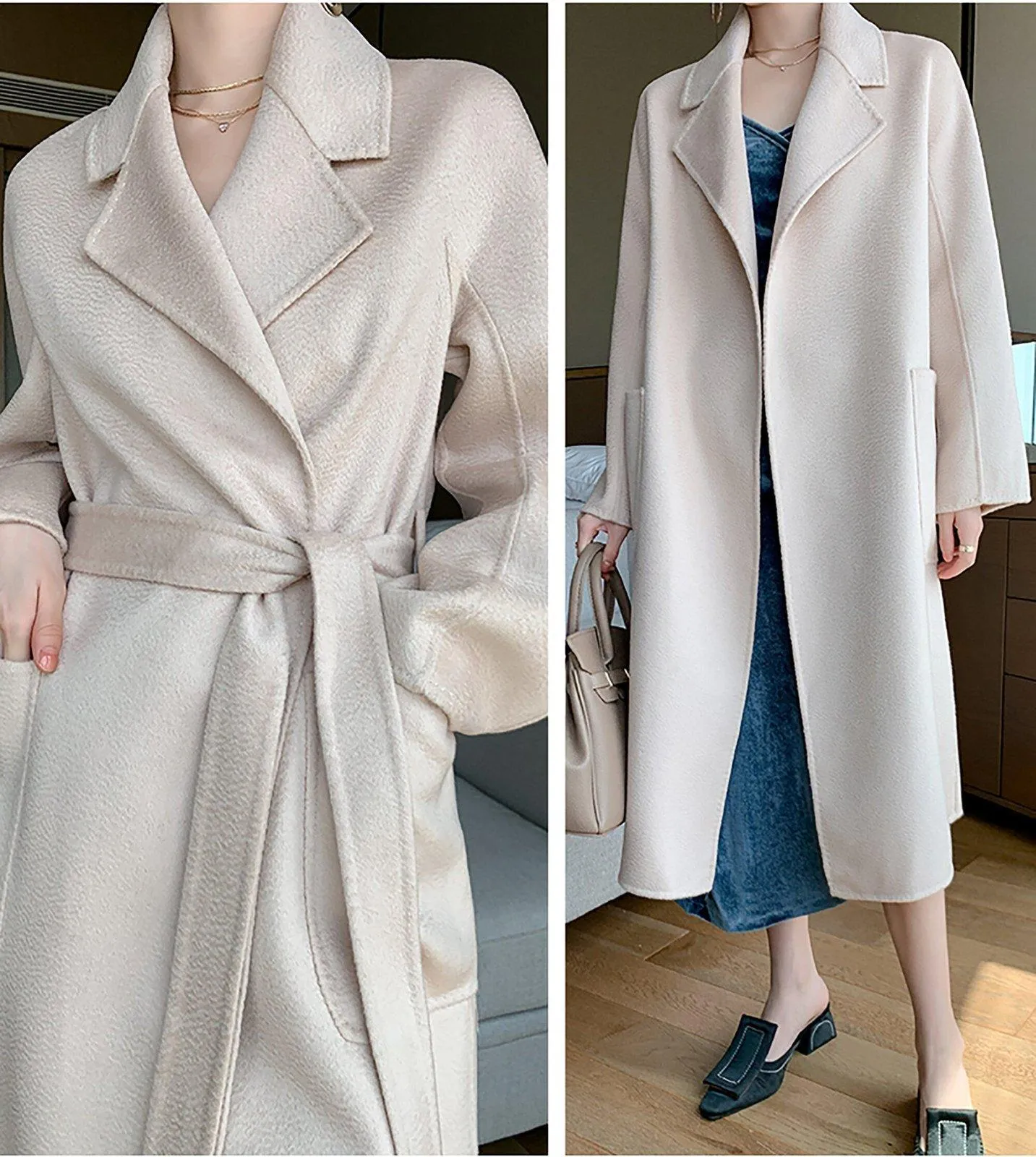 Wrap Double Face Long Belted Wool Coat