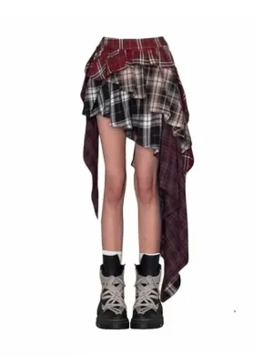 Y2K Plaid Stitch Punk Midi Skirt