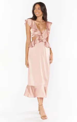 Zoey Midi Dress ~ Rose Gold Luxe Satin